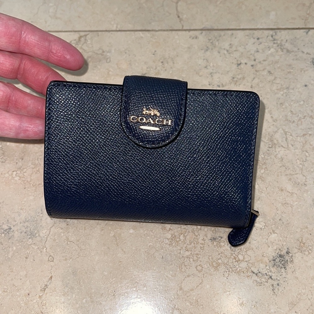 Corner Zip Wallet (MSRP $178) navy blue leather